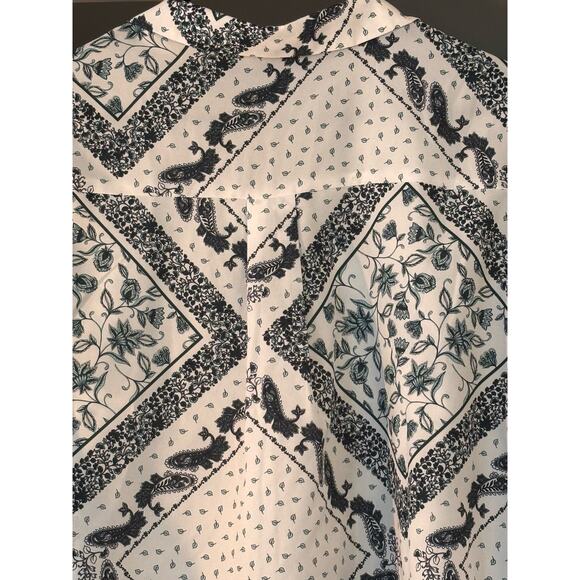 Eloquii Paisley Woman’s Top Blouse Sz 18 Cream Black Long Sleeve Office Classic - Picture 12 of 12